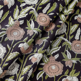 Buy Black Floral Sanganeri Block Printed Cotton Fabric Online at iTokri.com