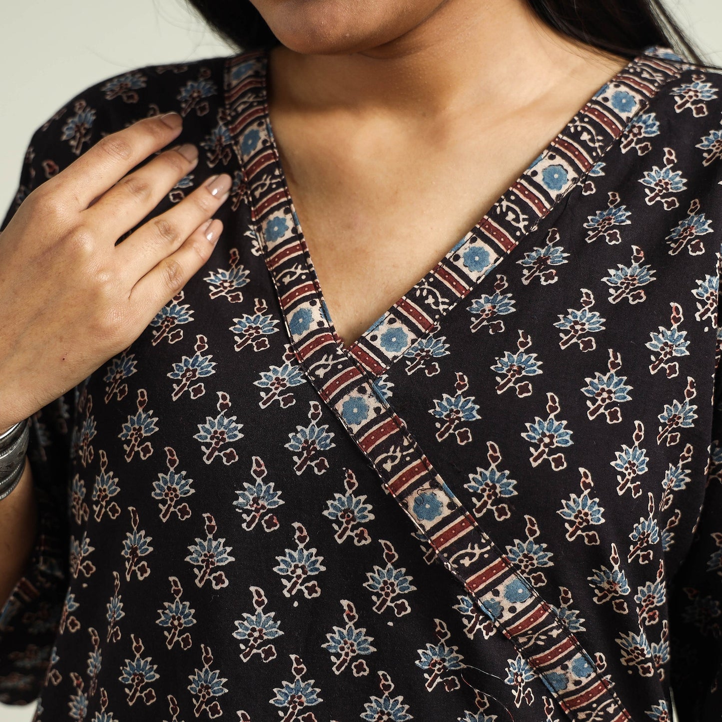 Buy Ajrakh Hand Block Printed Cotton Kurta Online at iTokri.com