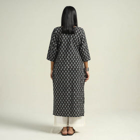 Black with Flower Ajrakh Hand Block Printed Cotton Kurta