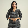 Black with Flower Ajrakh Hand Block Printed Cotton Kurta