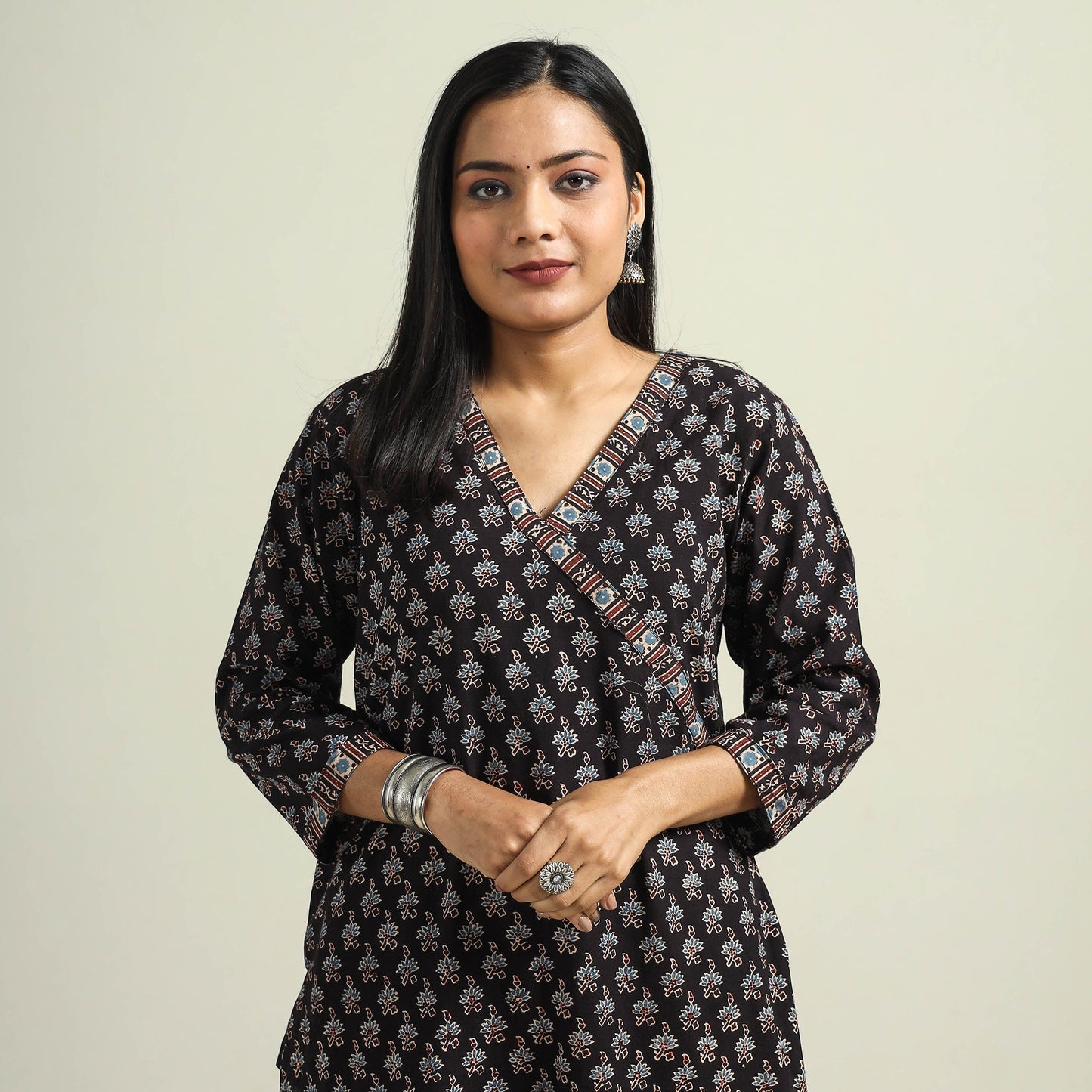 Buy Ajrakh Hand Block Printed Cotton Kurta Online at iTokri.com