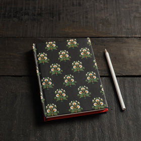 Black - flower motif handmade notebook - handcrafted