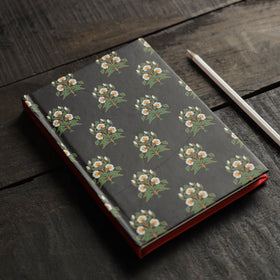 Black - flower motif handmade notebook - handcrafted