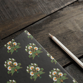 Black - flower motif handmade notebook - handcrafted