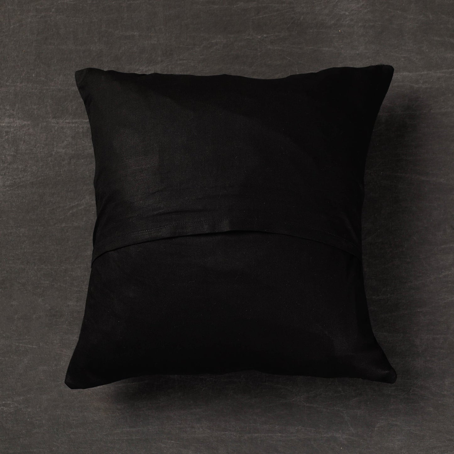 Black - Folk Motif Birds - Kantha Embroidery Handloom Cotton Cushion Cover (16 x 16 in)