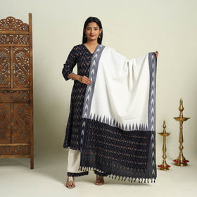 Buy Black Frock Style Cotton Pochampally Ikat Kurta Set 