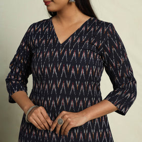 Buy Black Frock Style Cotton Pochampally Ikat Kurta Set 