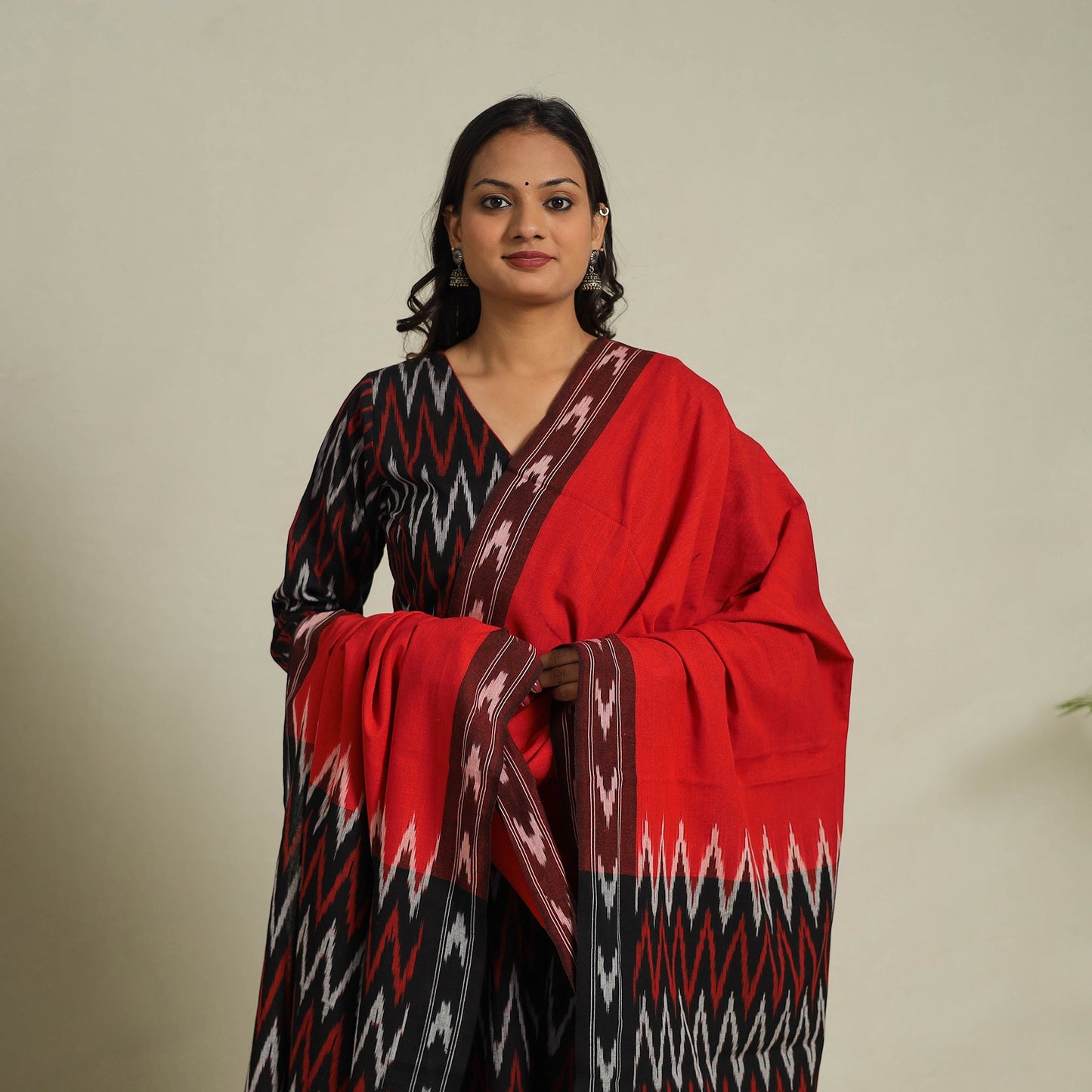 Buy Black Frock Style Cotton Pochampally Ikat Kurta Set 