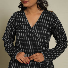  Black Frock Style Cotton Pochampally Ikat Kurta Set 