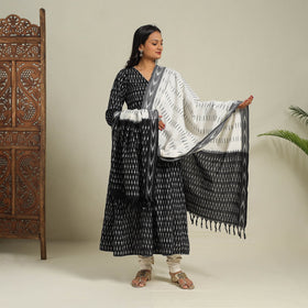  Black Frock Style Cotton Pochampally Ikat Kurta Set 