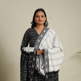  Black Frock Style Cotton Pochampally Ikat Kurta Set 