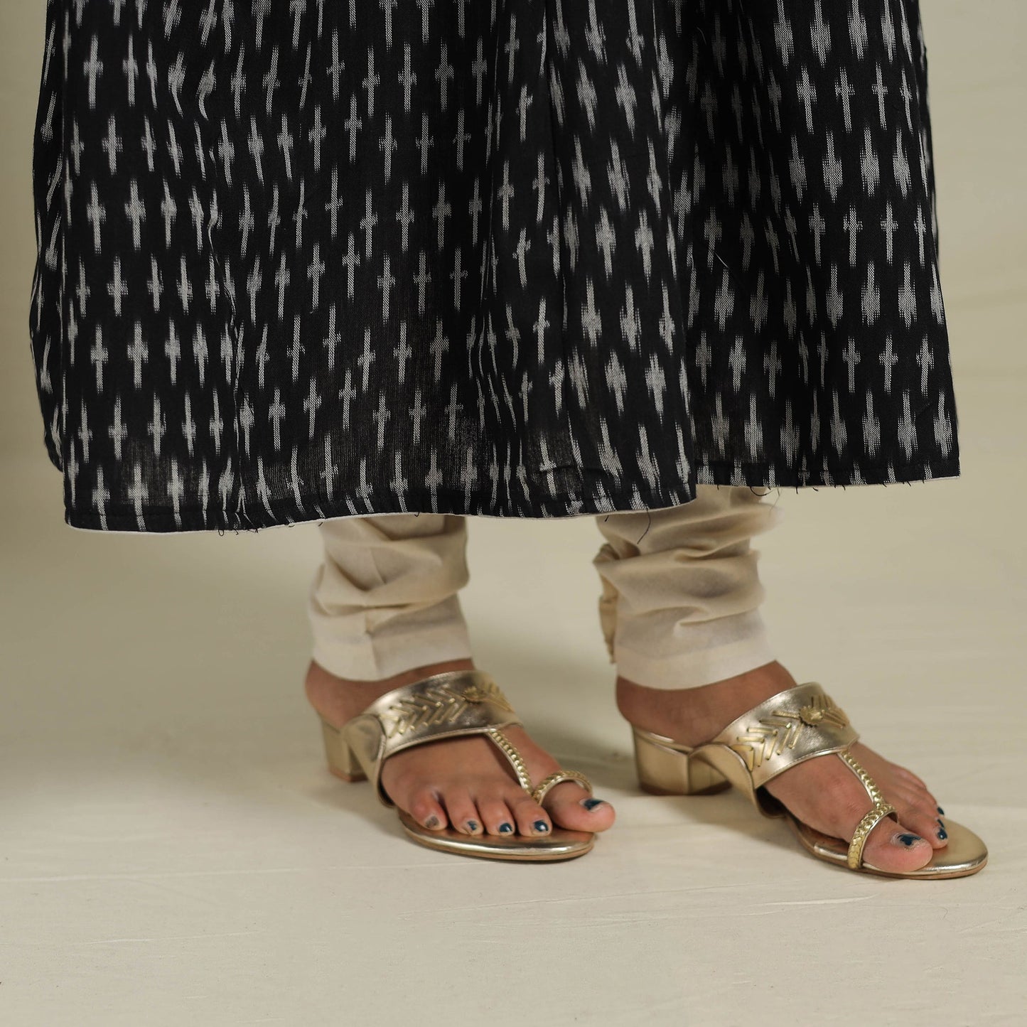  Black Frock Style Cotton Pochampally Ikat Kurta Set 