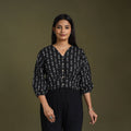  Black Full Sleeve Cotton Jacquard Crop Top