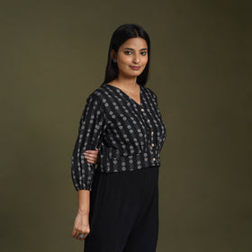  Black Full Sleeve Cotton Jacquard Crop Top