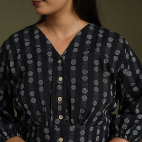  Black Full Sleeve Cotton Jacquard Crop Top