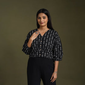  Black Full Sleeve Cotton Jacquard Crop Top