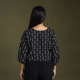  Black Full Sleeve Cotton Jacquard Crop Top