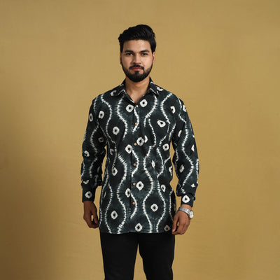  Black Full Sleeve Tie & Dye Cotton Men Shibori Shirt