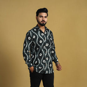  Black Full Sleeve Tie & Dye Cotton Men Shibori Shirt