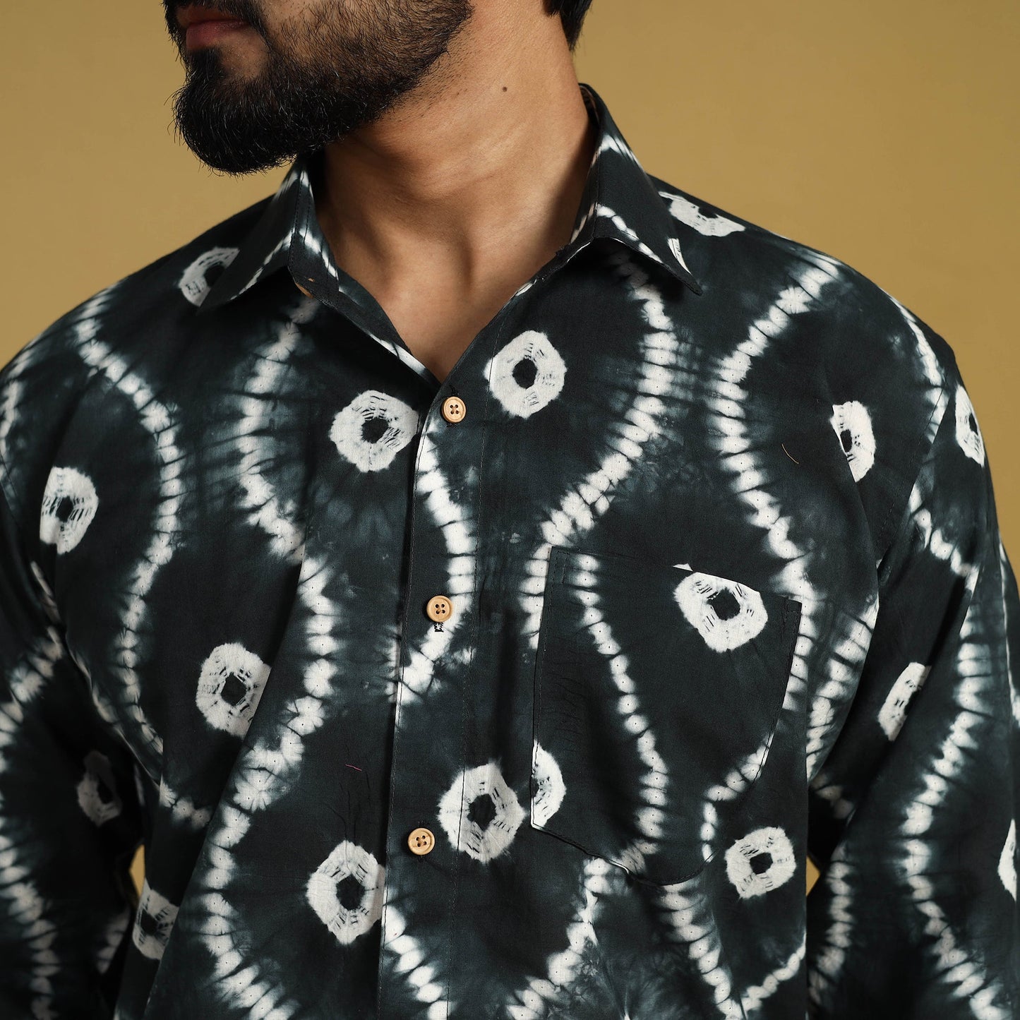  Black Full Sleeve Tie & Dye Cotton Men Shibori Shirt