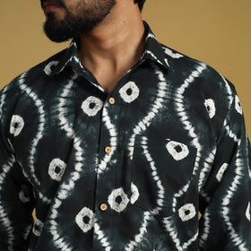  Black Full Sleeve Tie & Dye Cotton Men Shibori Shirt