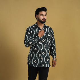  Black Full Sleeve Tie & Dye Cotton Men Shibori Shirt