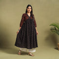 Fusion Mul Cotton Flared Black Ajrakh Kurta for Women
