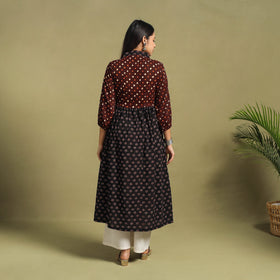 Fusion Mul Cotton Flared Black Ajrakh Kurta for Women