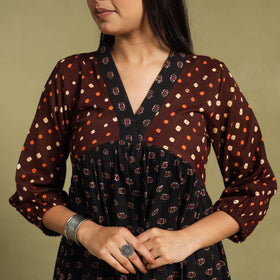 Fusion Mul Cotton Flared Black Ajrakh Kurta for Women