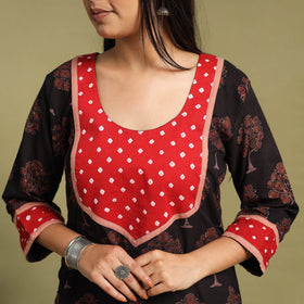 Fusion Mul Cotton Straight Black Ajrakh Kurta for Women