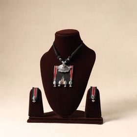 Black - german silver fabart necklace set 24 - handcrafted