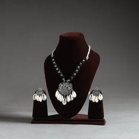 Black - german silver necklace set 05 - handcrafted