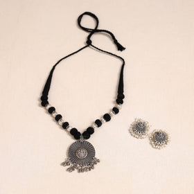 Black German Silver Thread Beads Necklace Set