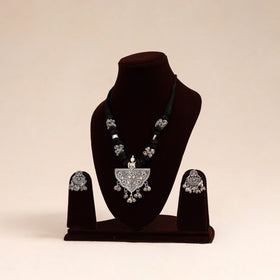 Black German Silver Thread Beads Necklace Set