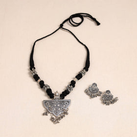 Black German Silver Thread Beads Necklace Set