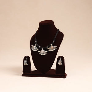 Black - german silver thread beads necklace set 71
