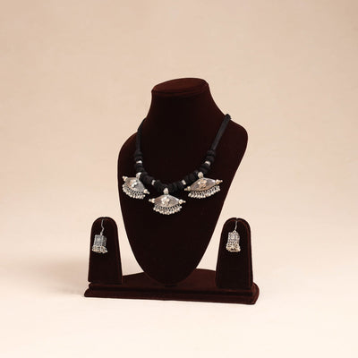 Black - german silver thread beads necklace set 71