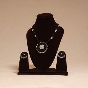 Ghungroo mirror work fabart necklace set 09 - handcrafted
