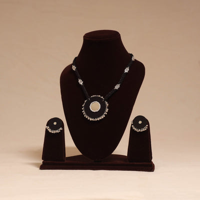 Ghungroo mirror work fabart necklace set 09 - handcrafted