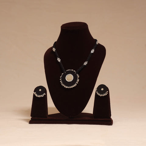 Ghungroo mirror work fabart necklace set 09 - handcrafted