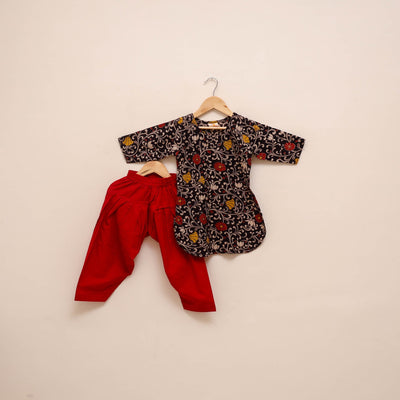 Girls kalamkari pure cotton kurta set (2-4 years) 17