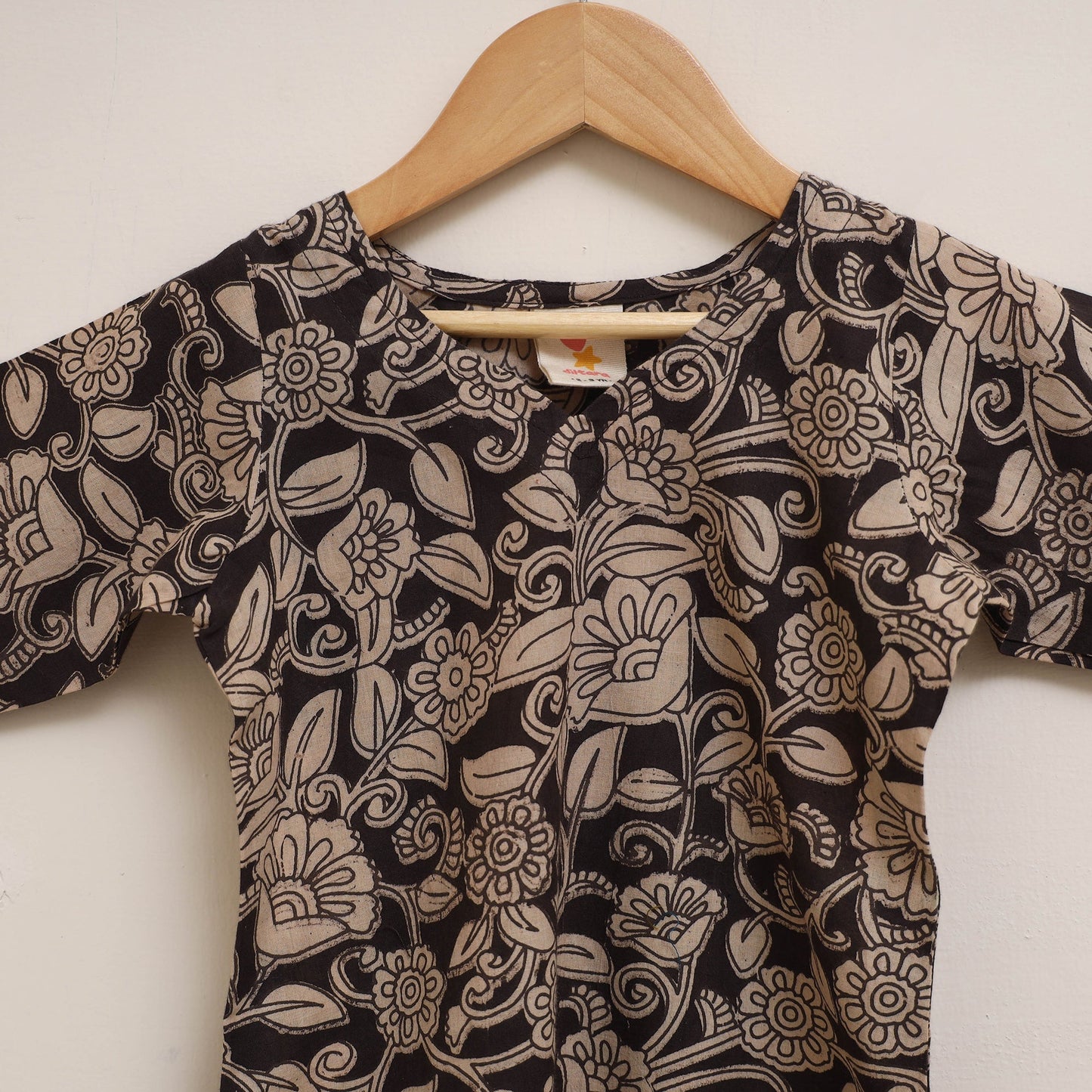 Black - girls kalamkari pure cotton kurta set (2-6 years)