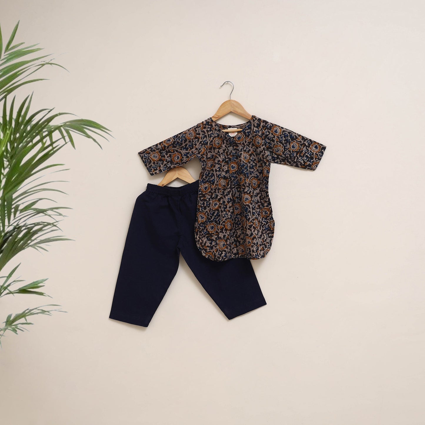 Black - girls kalamkari pure cotton kurta set (2-6 years)