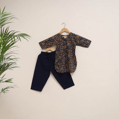 Black - girls kalamkari pure cotton kurta set (2-6 years)