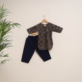 Black - girls kalamkari pure cotton kurta set (2-6 years)