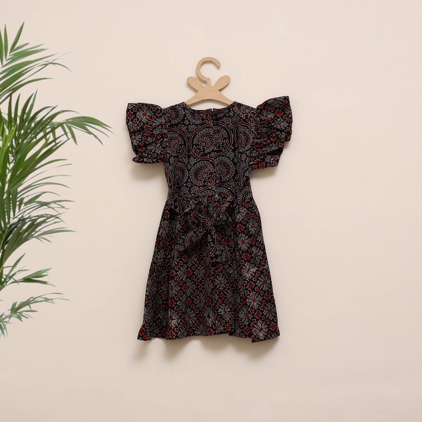 Girls pure cotton ajrakh hand block print frock dress (2-3