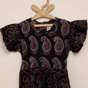 Black - girls pure cotton ajrakh hand block print frock