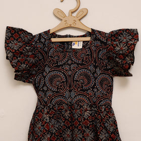 Girls pure cotton ajrakh hand block print frock dress (2-3