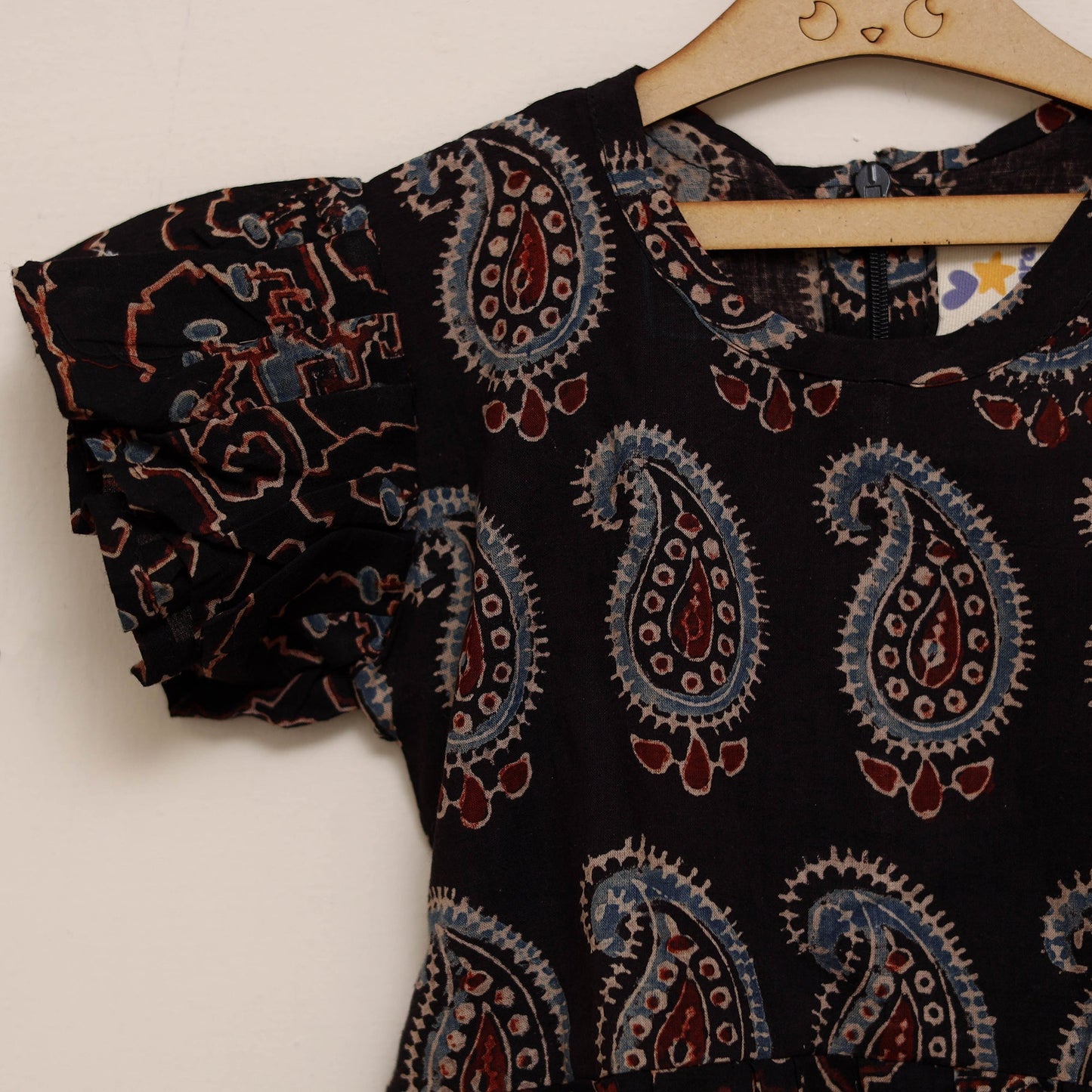 Black - girls pure cotton ajrakh hand block print frock