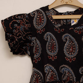 Black - girls pure cotton ajrakh hand block print frock
